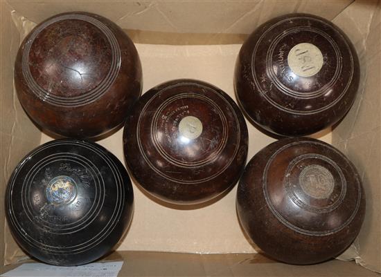 Five vintage bowling woods